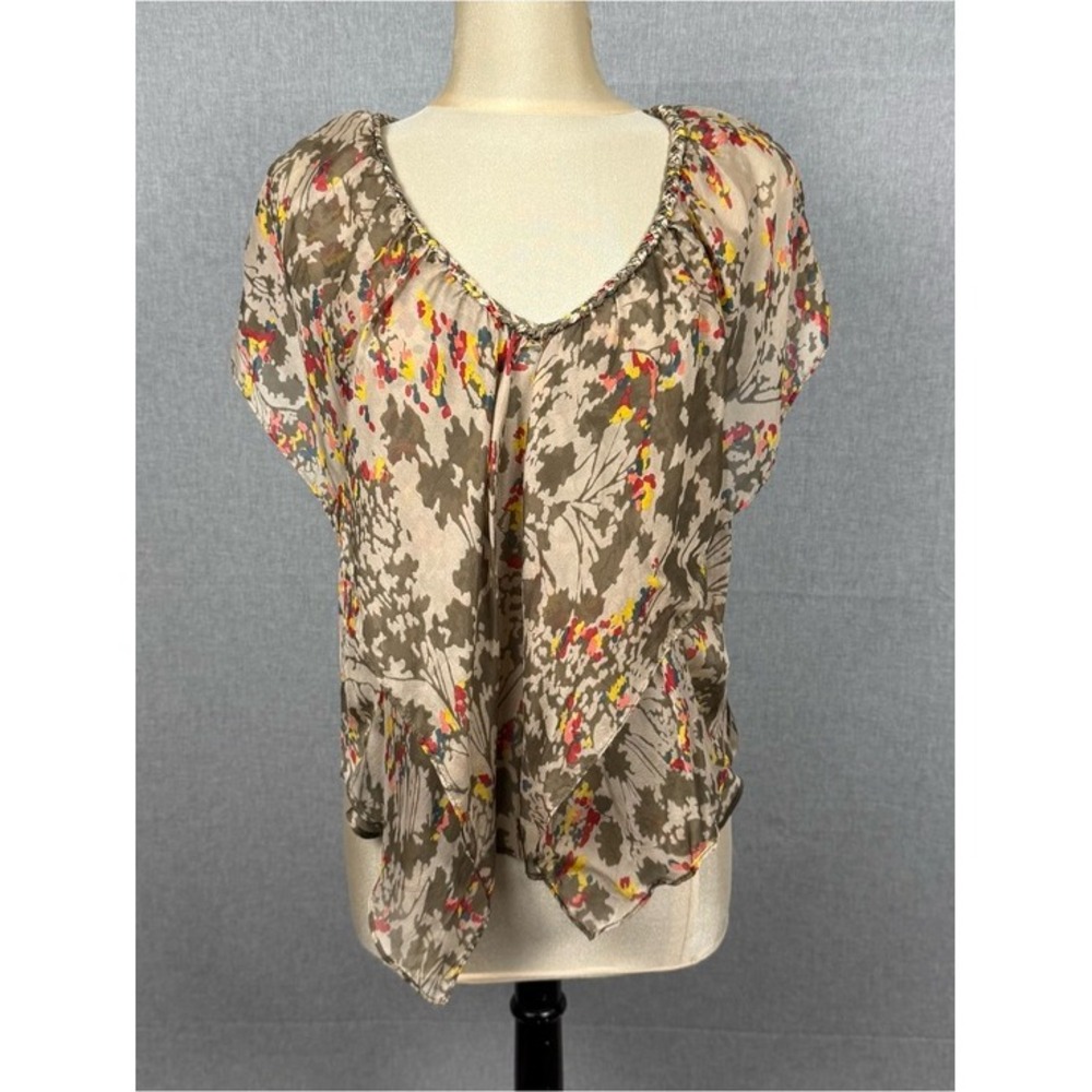 Anthropologie Postella 100% Silk Floral Handkerchief Blouse Petite P
